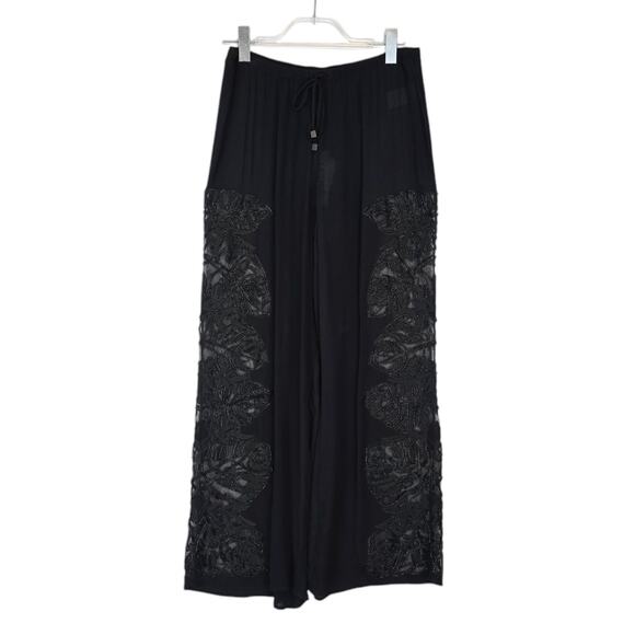 L'Agence Geraldine Monstera Cover-Up Wide Leg Pants Black Beaded Sheer S NEW - Picture 2 of 10